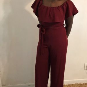 Burgundy flared top jumpsuit